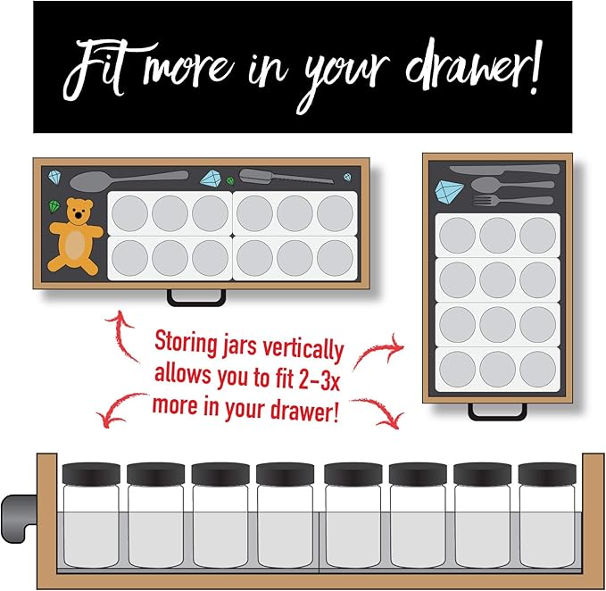 AllSpice InDrawer Spice Rack Organizer with Short Jars (12 3” Jars)