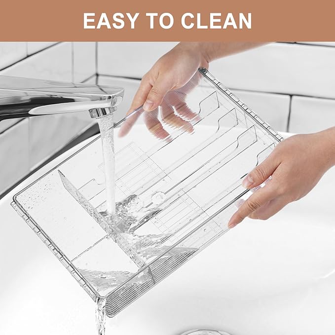 Silverware Drawer Organizer, Expandable Utensil & Cutlery Holder, Adjustable Plastic Tray for Forks&Spoons or Knives with Knife Blocks, Kitchen Storage Solution, Clear