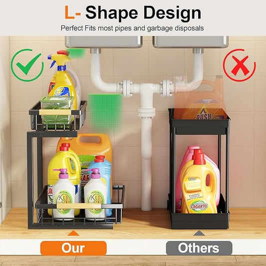Miyawell Under Sink Organizer and Storage, 2-Tier Pull Out Cabinet Organizers Shelf, Metal Sliding Drawers Shelves for Kitchen Bathroom Closet Organization