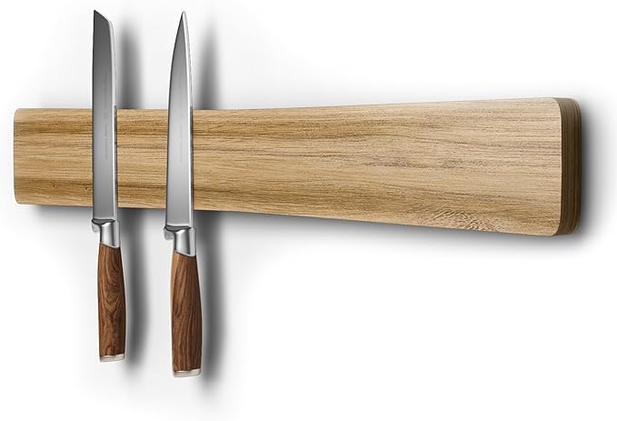 Magnetic Knife Holder for Wall, 16" Acacia Wood Knife Magnetic Strip Powerful Magnet Knife Holder Strip No Drill Use as Tool Key Storage Knife Bar, Knife Rack for Kitchen Utensil Organizer Light Brown