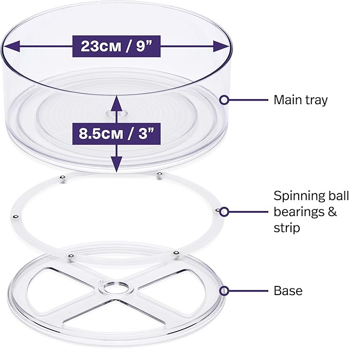 MATANA 9" Clear Lazy Susan Organizer for Cabinet (2 Pack) Clear Spinning Organizer, Clear Turntable Organizer, Rotating Lazy Susan Turntable for Cabinet, Fridge, Refrigerator, Bathroom, Spice, Kitchen