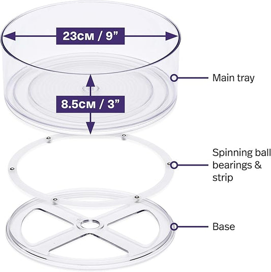 MATANA 9" Clear Lazy Susan Organizer for Cabinet (2 Pack) Clear Spinning Organizer, Clear Turntable Organizer, Rotating Lazy Susan Turntable for Cabinet, Fridge, Refrigerator, Bathroom, Spice, Kitchen