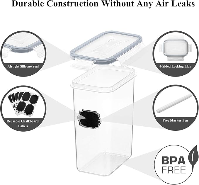 Wildone Airtight Food Storage Containers with Lids, 14PC Plastic Kitchen Containers Storage Set for Pantry Organization and Storage, Cereal, Flour and Sugar Containers, Include 20 Labels & Pen