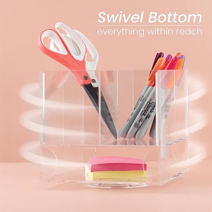 ELTOW Acrylic Swivel Silverware Caddy, Stylish Kitchen Table Organizer – Made with Clear Lucite, Holds Spoons, Forks, Knives, Straws, and Napkins