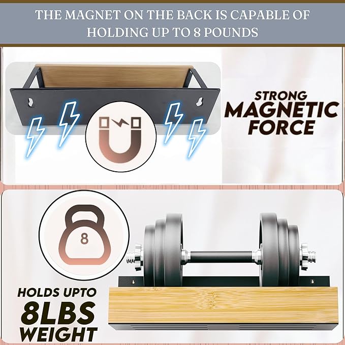 4 | 3 Pack Magnetic Spice Storage Rack Organizer for Refrigerator and Oven, Black Fridge Storage, Magnetic Shelf, Spice Rack Organizer, Metal-Bamboo