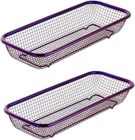 Kitchen Drawer Organizer, Stainless Steel Storage Container Metal Cabinet Storage Basket for Holding Silverware Kitchen Utensil, Pack of 2, Purple