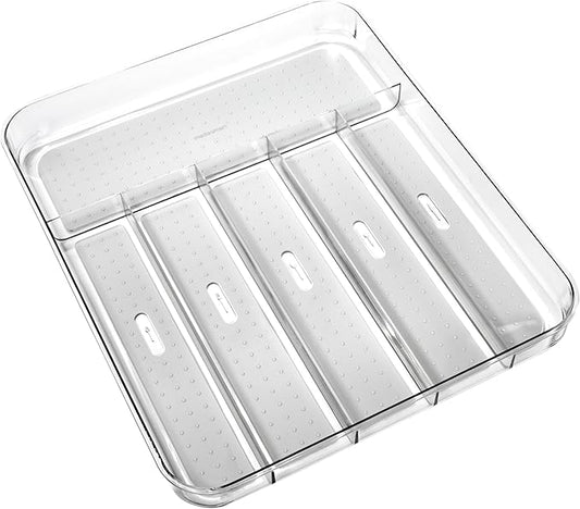 madesmart Silverware Tray - Large | Light Grey | Clear Soft Grip Collection | 6-compartment | Soft-grip Lining | Non-slip Feet | BPA-free
