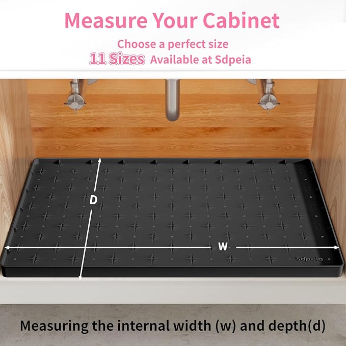 Sdpeia Under Sink Mat for [25" x 22"] Cabinet, Upgraded Silicone Waterproof Mat Kitchen Cabinet Liner Cabinet Protector Kitchen Organizers and Storage