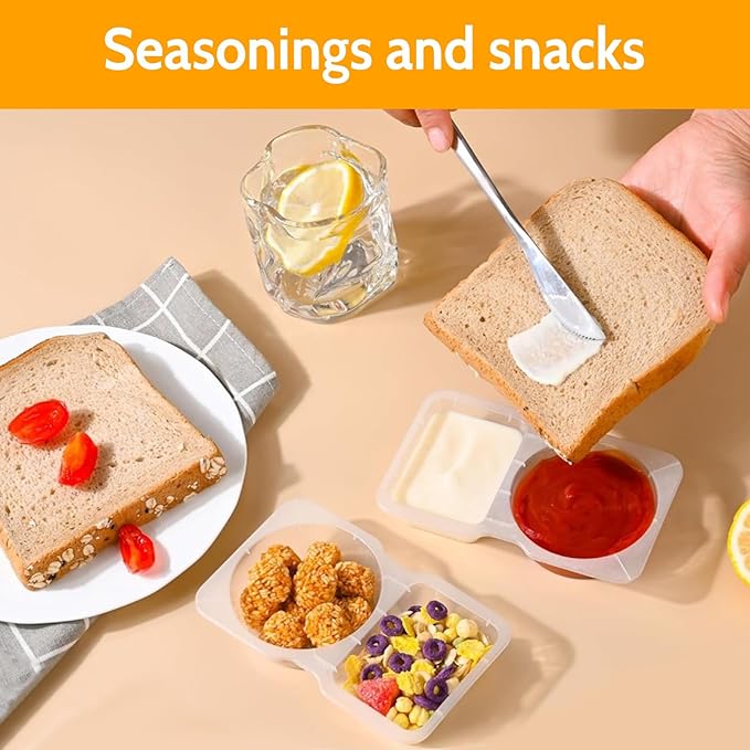 Double Compartment Condiment Containers, 20 Sets, Portion Cups with Lids for Sauce and Snacks (20)