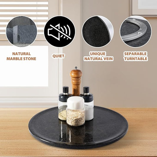 Marble Lazy Susan, 16 in Lazy Susan Turntable Organizer for Cabinet Pantry Kitchen Countertop Fridge Bathroom Makeup Vanity Countertop, Large Space Lazy Susan Organizer, Black