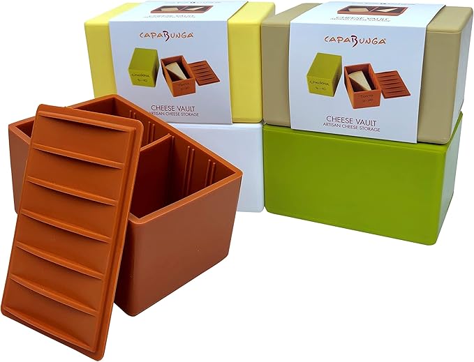 CapaBunga Cheese Vault with Divider - Reusable Artisan Cheese Storage Container for Fridge - Food Grade Silicone Cheese Container 6x4x3.5” - Cheese Keeper for Refrigerator - Green Cheese Holder
