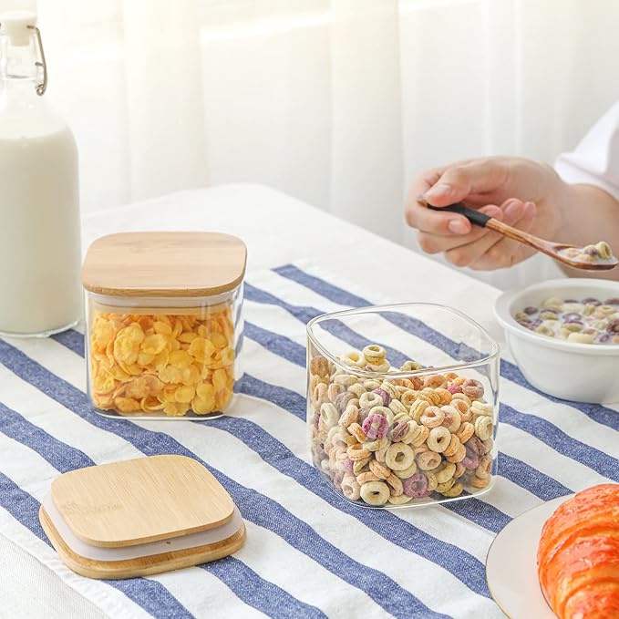 ComSaf 20 oz Glass Food Storage Jars Set of 6, Clear Storage Containers with Airtight Lids, Pantry Organization Jar, Spice Jar, Blooming Tea, Coffee and Sugar Container, Canister Set for Kitchen