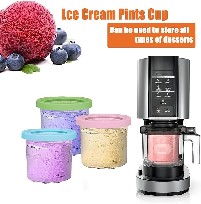 16oz Ice Cream Containers Replacement for Ninja Creami Pints, 4 Pack Creami Pint Containers Compatible with NC301 NC300 NC299AMZ NC290 Series Ice Cream Maker, BPA-Free, Airtight & Dishwasher Safe