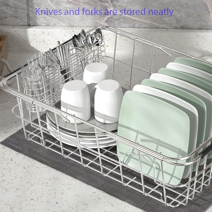 Cutlery Holder, Silverware Organizer And Drying Rack, Stainless Steel, 3 Compartments, Rust-Proof, No Drilling