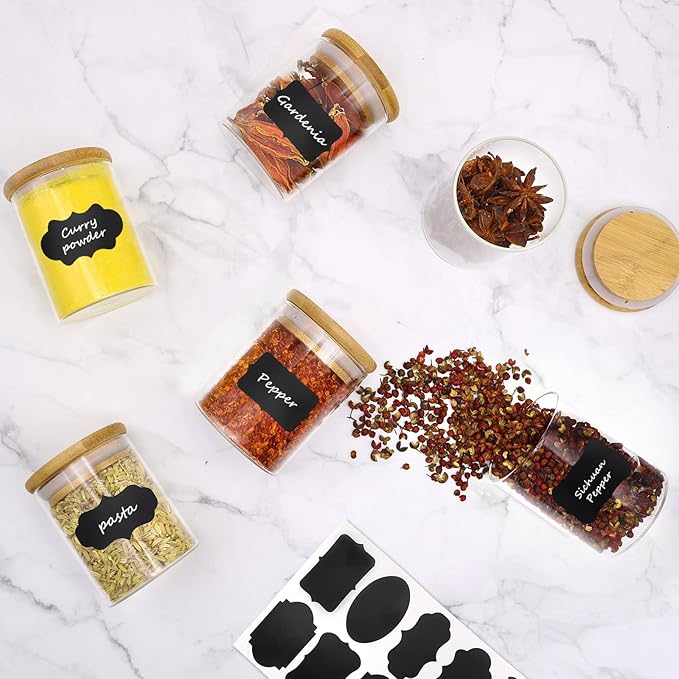 6.5 oz Glass Spice Jar with Bamboo Airtight Lids and Labels, Small Glass Food Storage Containers for Kitchen Pantry Organization Spices Tea Coffee Candy Herbs（16 Pack）