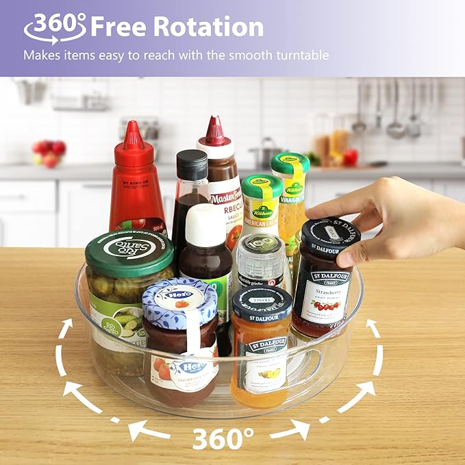 GUZON 4 Pack Lazy Susan Organizer for Cabinet, Upgraded 11.5" Clear Lazy Susan Turntable with Handles and Raised Edge, Rotating Spice Storage for Kitchen, Pantry, Refrigerator, Bathroom, Table