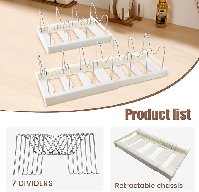 Pot Lid Organizer Pots and Pans Organizer Under Cabinet Adjustable Pot Lid Holder Rack for Pots, Cutting Boards, Pans