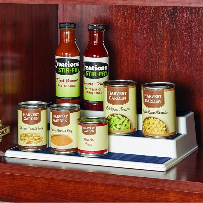 Copco 3-Tier Kitchen Cabinet Organizer, 15-Inch Storage, Ideal for Cabinet Organization & Non-Skid Solutions for Spices, Cans, Sauces (Blue)