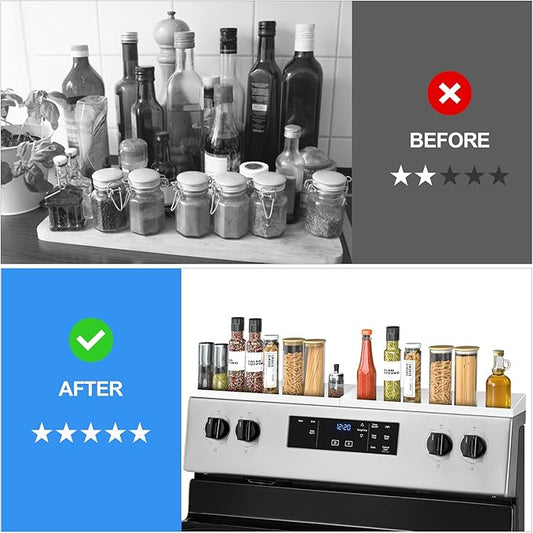 30" Magnetic Stove Top Shelf Spice Rack,2 Pack 15" Kitchen Seasoning Organizers Storage Gadgets Spice Rack Over The Stove Shelf Metal, Only for Flat Top Stove(White)