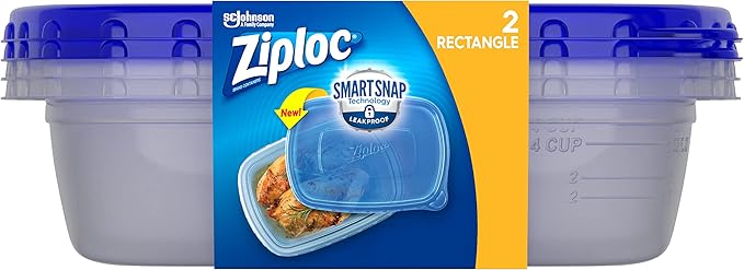 Ziploc Food Storage Meal Prep Containers Reusable for Kitchen Organization, Smart Snap Technology, Dishwasher Safe, Deep Rectangle, 2 Count