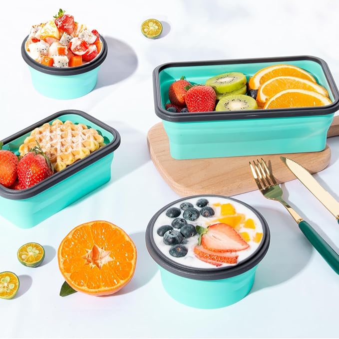 12 Pack Collapsible Food Storage Containers With Lids, Collapsible Storage Containers Sets Silicone Collapsible Bowls For Camping, RV Accessories, Travel Trailer Must (Mixed oz) (12)