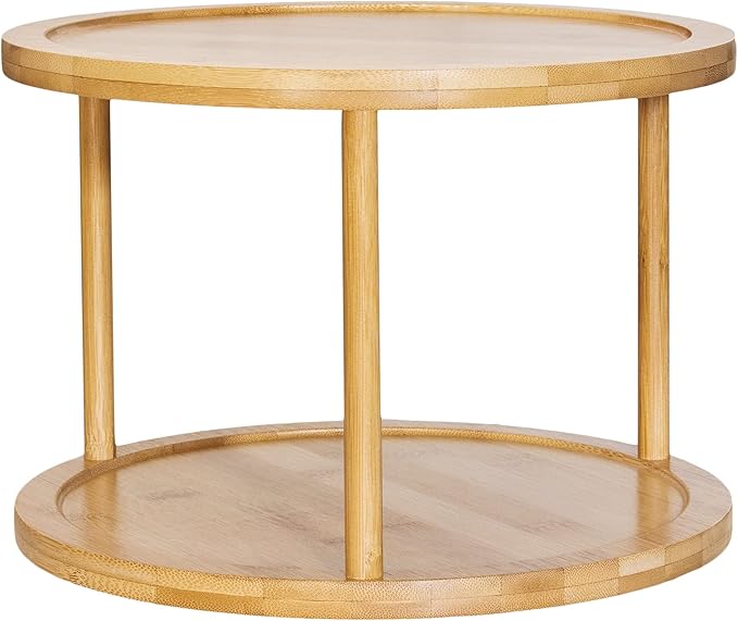 Two-Tier Bamboo Wood Lazy Susan Organizer Kitchen Turntable for Cabinet, Table or Pantry Organization