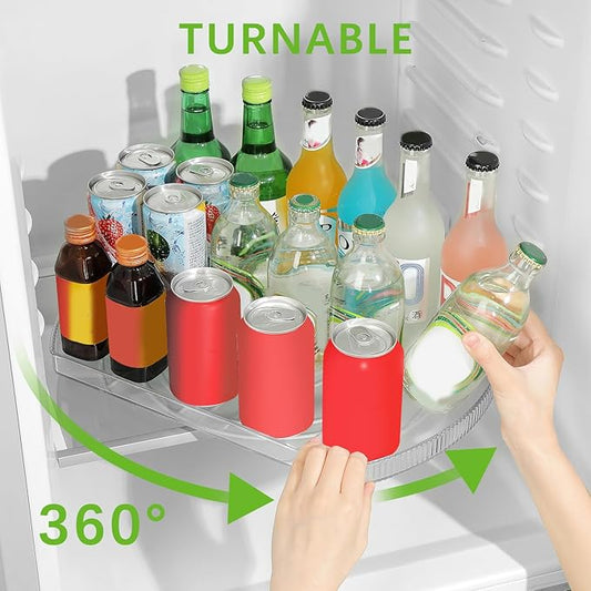 Lazy Susan Turntable Organizer for Large Refrigerator, 360° Rotate Fridge Organizers and Storage, 16.54 Inches Rectangle Lazy Susan Organizer for Fridge, Cabinet, Pantry