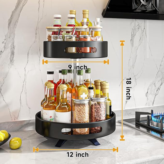 2 Tier Lazy Susan Organizer,Organizer Spice Rack for Kitchen Cabinet,Turntable Organizer for Cabinet Pantry Table Organization,12inch Black