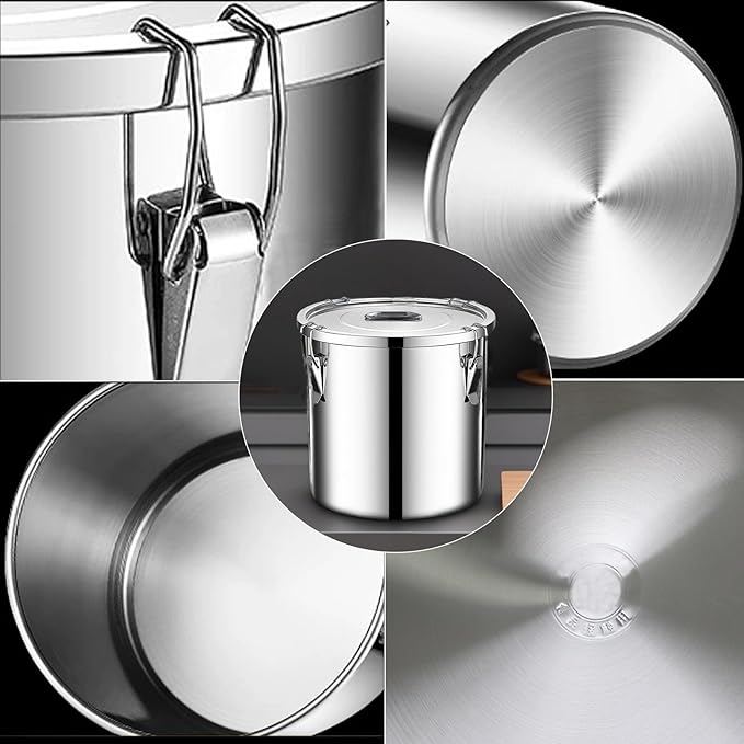 stainless steel food storage containers with lids lock clips airtight container large airtight for rice flour sugar grain coffee bean storage containers Kitchen jar (1.59gal/6L)