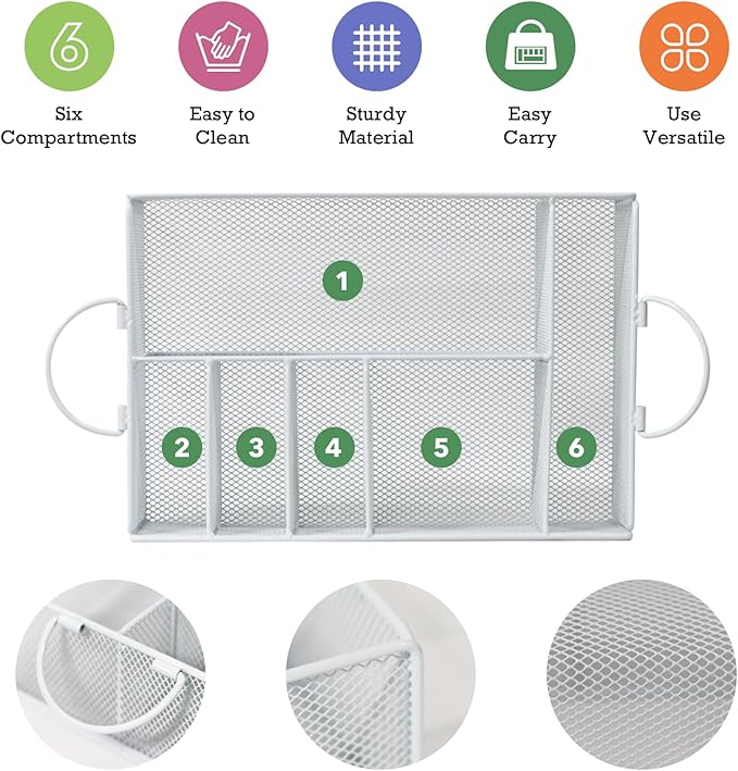Paper Plate Organizer for Countertop: Dispenser Napkin Holder Utensil Caddy for Party Silverware, Cup, Napkins, Forks, Knives, Spoons (White)