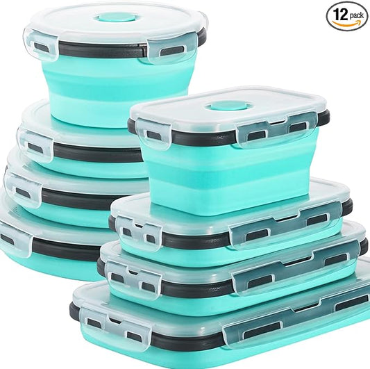 12 Pack Collapsible Food Storage Containers With Lids, Collapsible Storage Containers Sets Silicone Collapsible Bowls For Camping, RV Accessories, Travel Trailer Must (Mixed oz) (12)