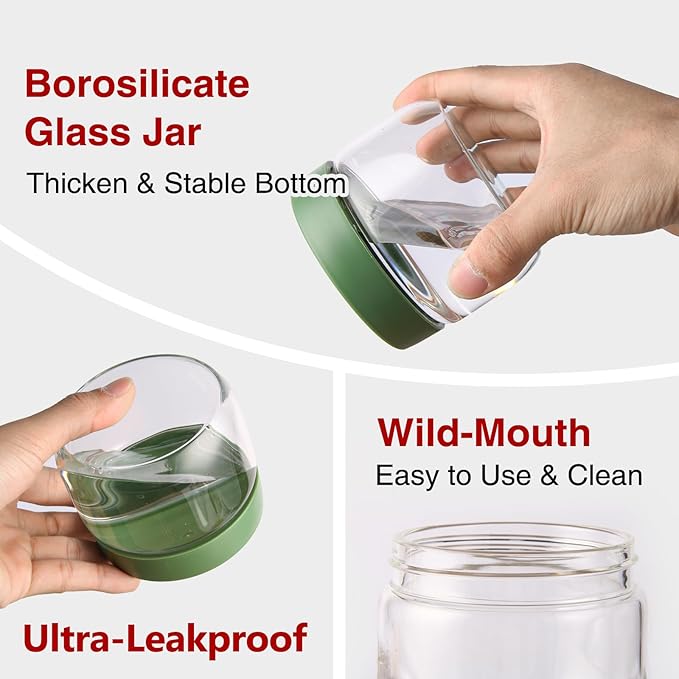 10oz Borosilicate Glass Jars with Lids - Freezer to Oven Safe(-4°F to 446°F), Airtight Meal Prep Containers for Overnight Oats, Snacks, Coffee, Microwave & Dishwasher Safe (6pack)