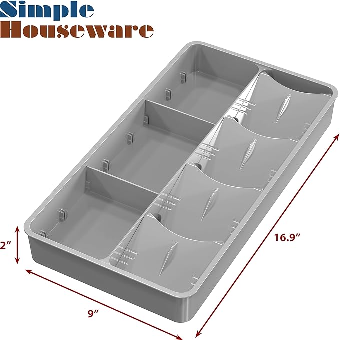 Simple Houseware Adjustable Silverware Utensil Drawer Organizer for Kitchen, Grey