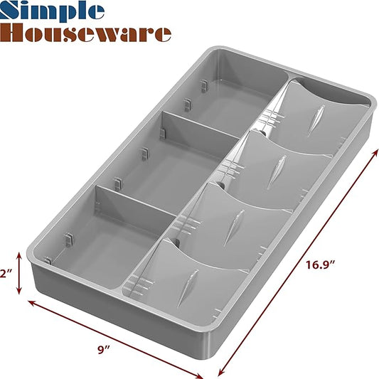 Simple Houseware Adjustable Silverware Utensil Drawer Organizer for Kitchen, Grey