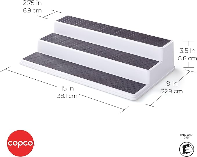 Copco 2555-0188 Non-Skid 3-Tier Spice Pantry Kitchen Cabinet Organizer, 15-Inch, White/Gray