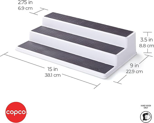 Copco 2555-0188 Non-Skid 3-Tier Spice Pantry Kitchen Cabinet Organizer, 15-Inch, White/Gray