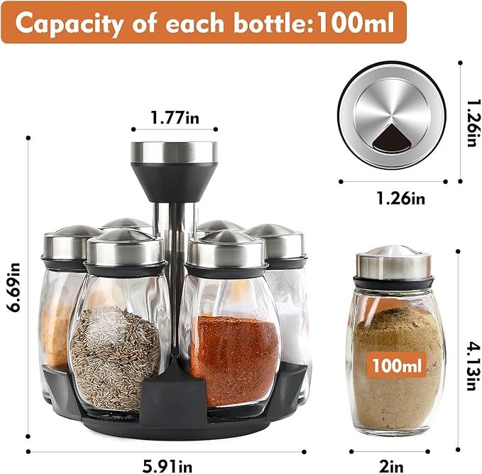 Revolving Countertop Spice Rack,Rotating Spice Organizer Storage Racks for Cabinet, Kitchen Seasoning Rack with Jars, Spice Tower, Spinning Spice Holder Shelf