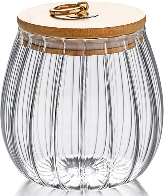 FANTESTICRYAN Glass Coffee Nuts Canister Airtight Storage Jar Petal Decorative Container with Bamboo Lid Metal Handle Easy to Grasp 1600ml, 54 FL OZ (Large Oval)