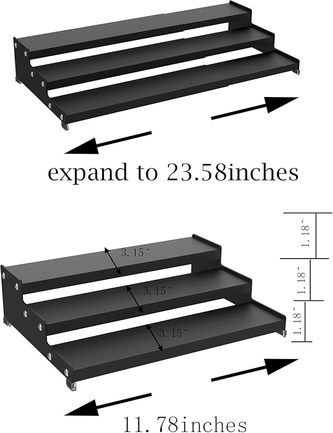 Premium Spice Rack Organizer for Countertops - 3-Tier Space-Saving Kitchen Organizer for Spice Jars, Oil Bottles and Utensils 2 Pakcs Black (Modern Rust-Resistant Design)