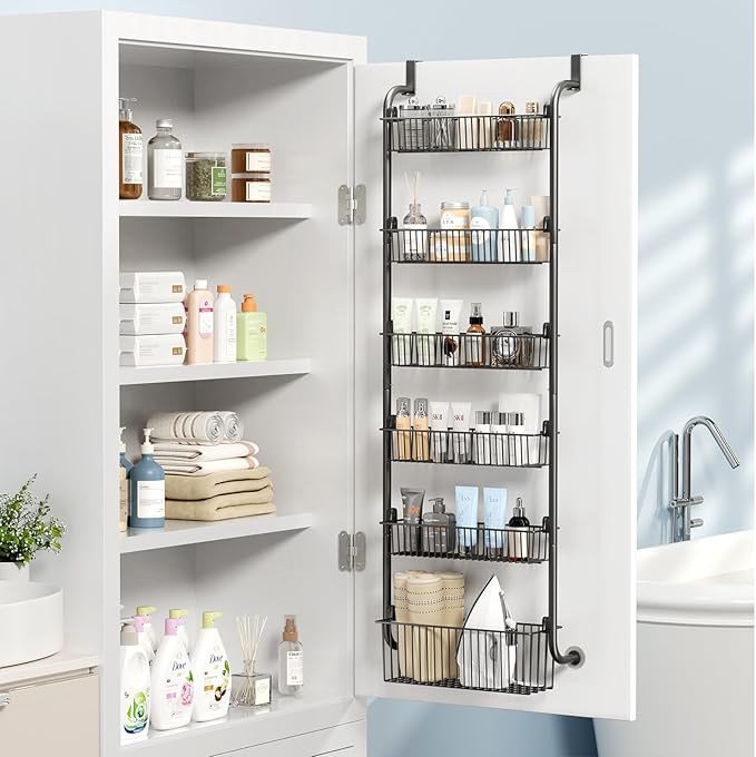 Over The Door Pantry Organizer, 6-Tier Pantry Door Organizers and Storage, Metal Over The Door Organizer, Pantry Door Organizer for Kitchen, D6 x W17 x H60 inch, Black