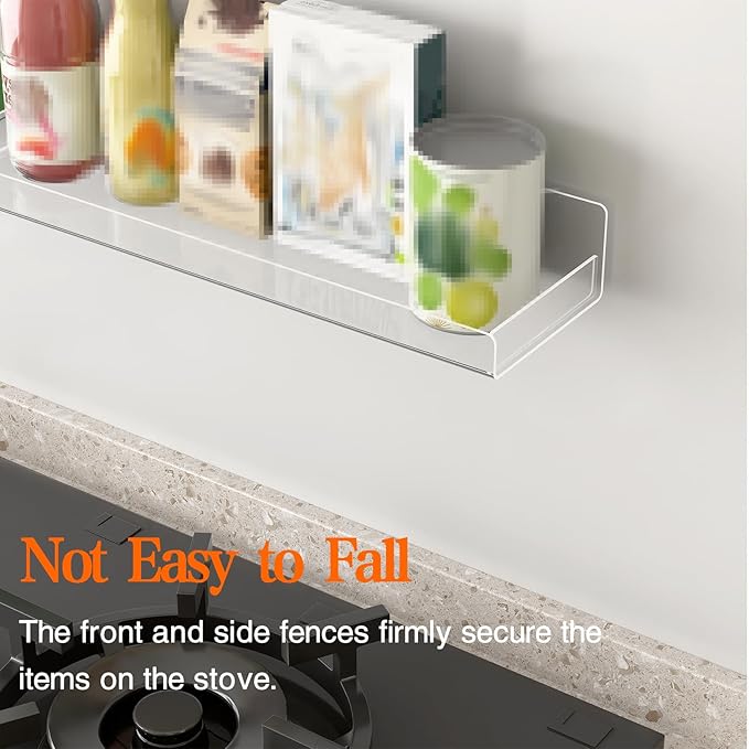 30" Acrylic Stove Top Shelf for Kitchen Stove, Floating Shelves for Wall, Over Stove Shelf for Back of Stove, Space-Saving Spice Rack, Two Mounting Options, Heat-Resistant & Durable