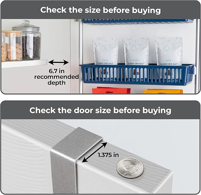 Smart Design Over-The-Door Organizer for Storage – Perfect for Pantry Organization, Bedroom, Bathroom Storage, Playroom, or Kitchen - Adjustable Steel Frame with 6 Baskets & Wall Mount – Blue …