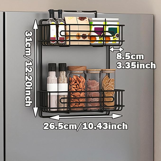 2 Tier Wall Mount Spice Rack Organizer,Spice Rack for Refrigerator, Metal Spice Storage Shelf for Kitchen.