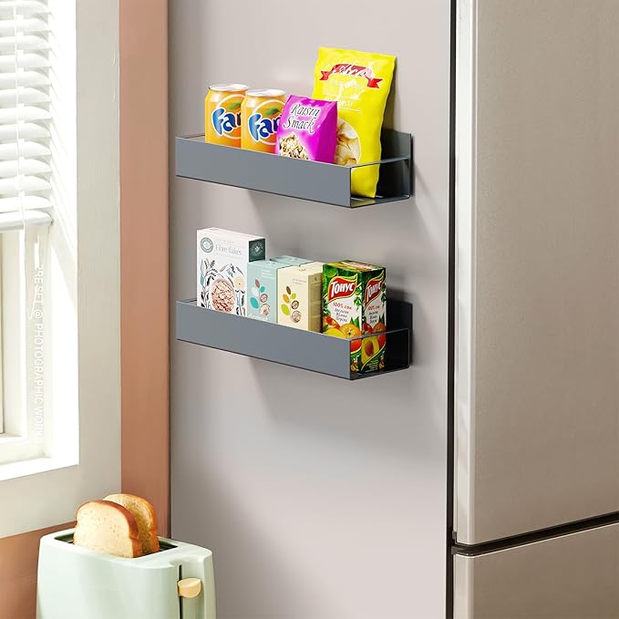 2 Pack Moveable Fridge Magnetic Spice Racks,Metal Grey