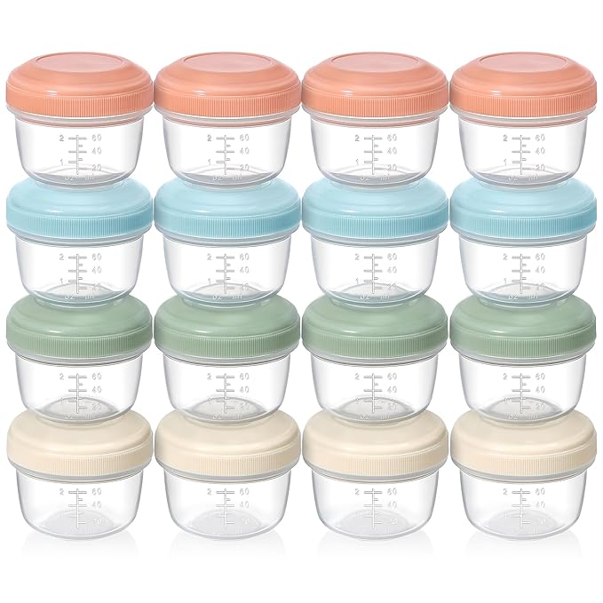 16 Pack 4 oz Reusable Plastic Containers with Lids, Snack & Puree, Salad Dressing, Deli & Freezer Baby Food Containers, Dishwasher Safe, BPA Free