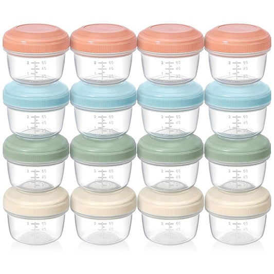 16 Pack 4 oz Reusable Plastic Containers with Lids, Snack & Puree, Salad Dressing, Deli & Freezer Baby Food Containers, Dishwasher Safe, BPA Free
