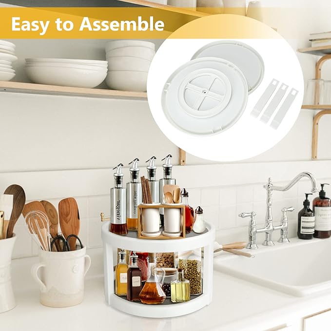 2PCS Non-Skid Cabinet Lazy Susan Turntable 10 Inch, 360 Degree Rotating Kitchen Spice Rack Spinning 2 / Two Tier Lazy Susan Turntable Organizer, Pantry Countertop Vanity Bathroom Display Stand