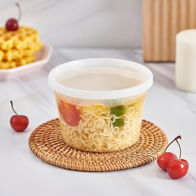 [240 Set - 16 oz.] Plastic Deli Food Storage Containers With Lids, Disposable togo containers for soup, Meal Prep, Slime | BPA Free | Stackable | Leakproof | Microwave | Dishwasher | Freezer Safe