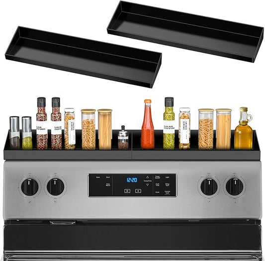 30" Magnetic Stove Top Shelf Spice Rack,2 Pack 15" kitchen Seasoning Organizers Storage Gadgets Spice Rack Over The Stove Shelf Metal,Only For Flat Top Stove (Black)