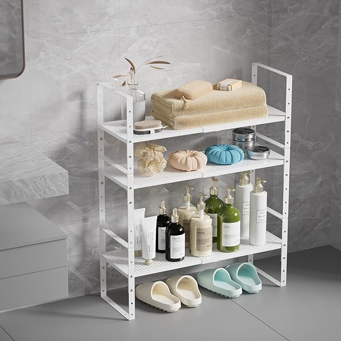 Cabinet Organizer Shelf,Expandable Adjustable Stackable Kitchen Organizer,Metal Shelf risers for cabinets, Kitchens and desks(3Packs/White/Large)